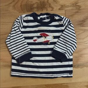 Little Me Navy and White Striped Long Sleeve Tee with Airplane
